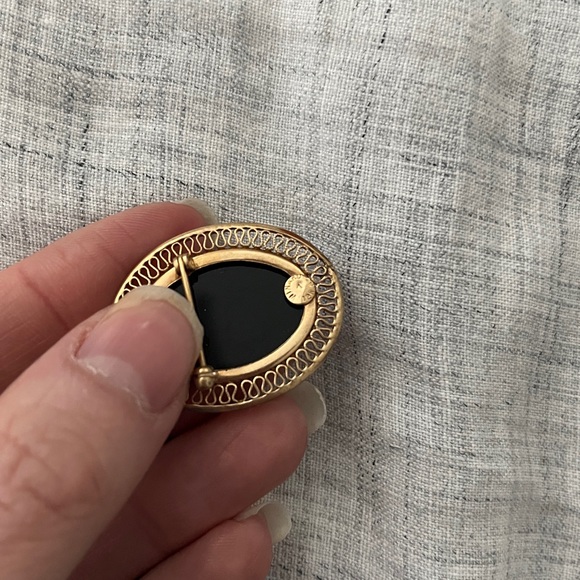Vintage Winard black onyx 12K gold filled filigree brooch pendant - Picture 4 of 6